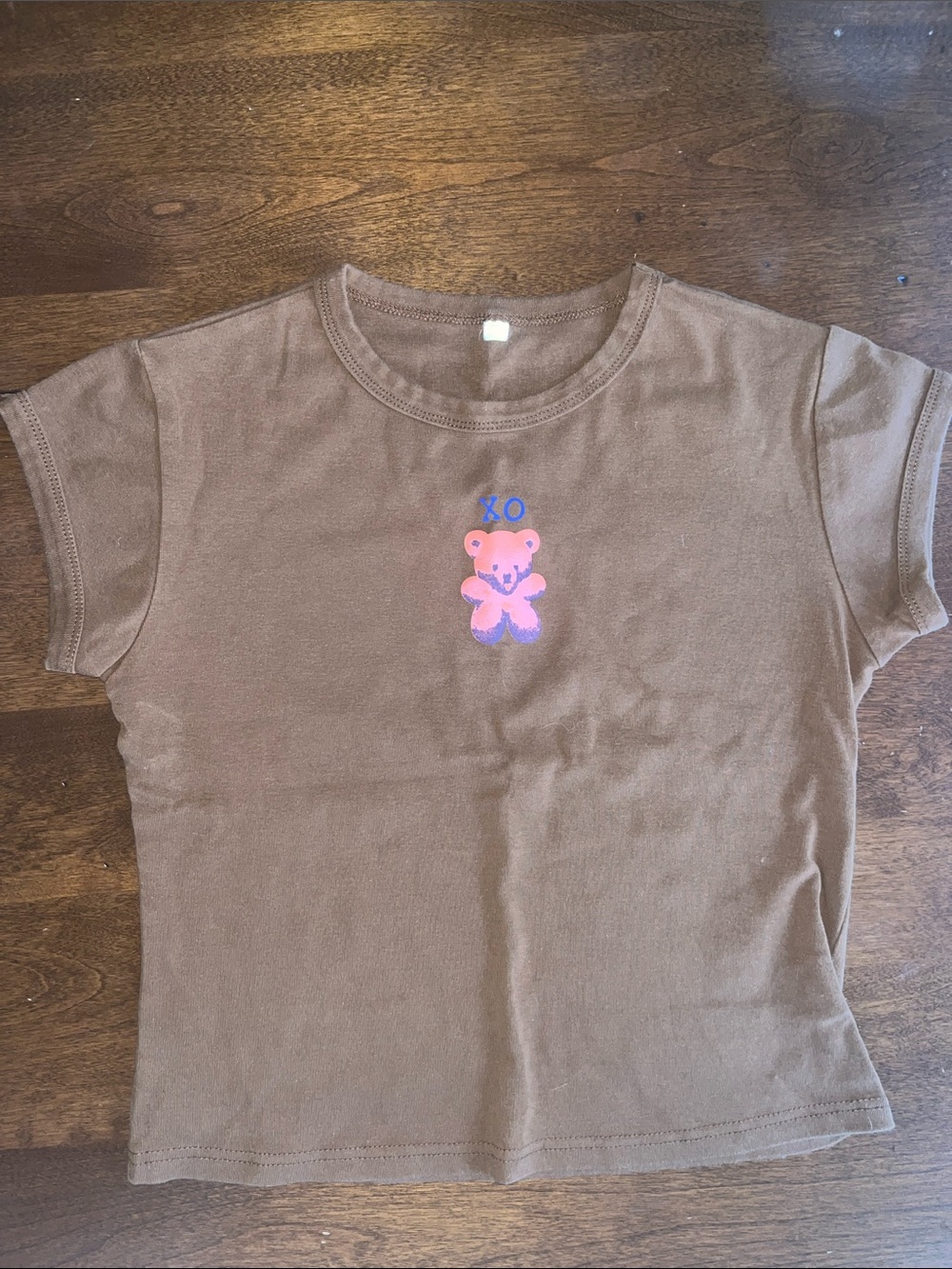 Brown  Tee with Pink Bear Graphic